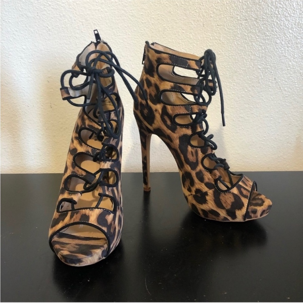 Glaze Leopard Lace Up High Heels